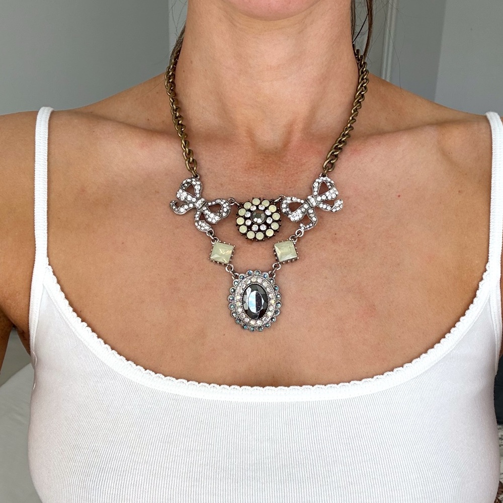 Betsey Johnson Crystal Bow & Pendant Statement Necklace